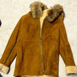 Beautiful brand-new suede jacket with real fur neckline